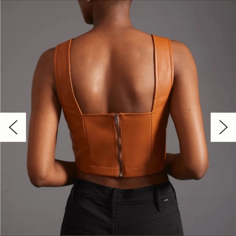 NEW Anthropologie | Maeve Faux Leather Cropped Notch Tank Size 6 Boho - Picture 4 of 13